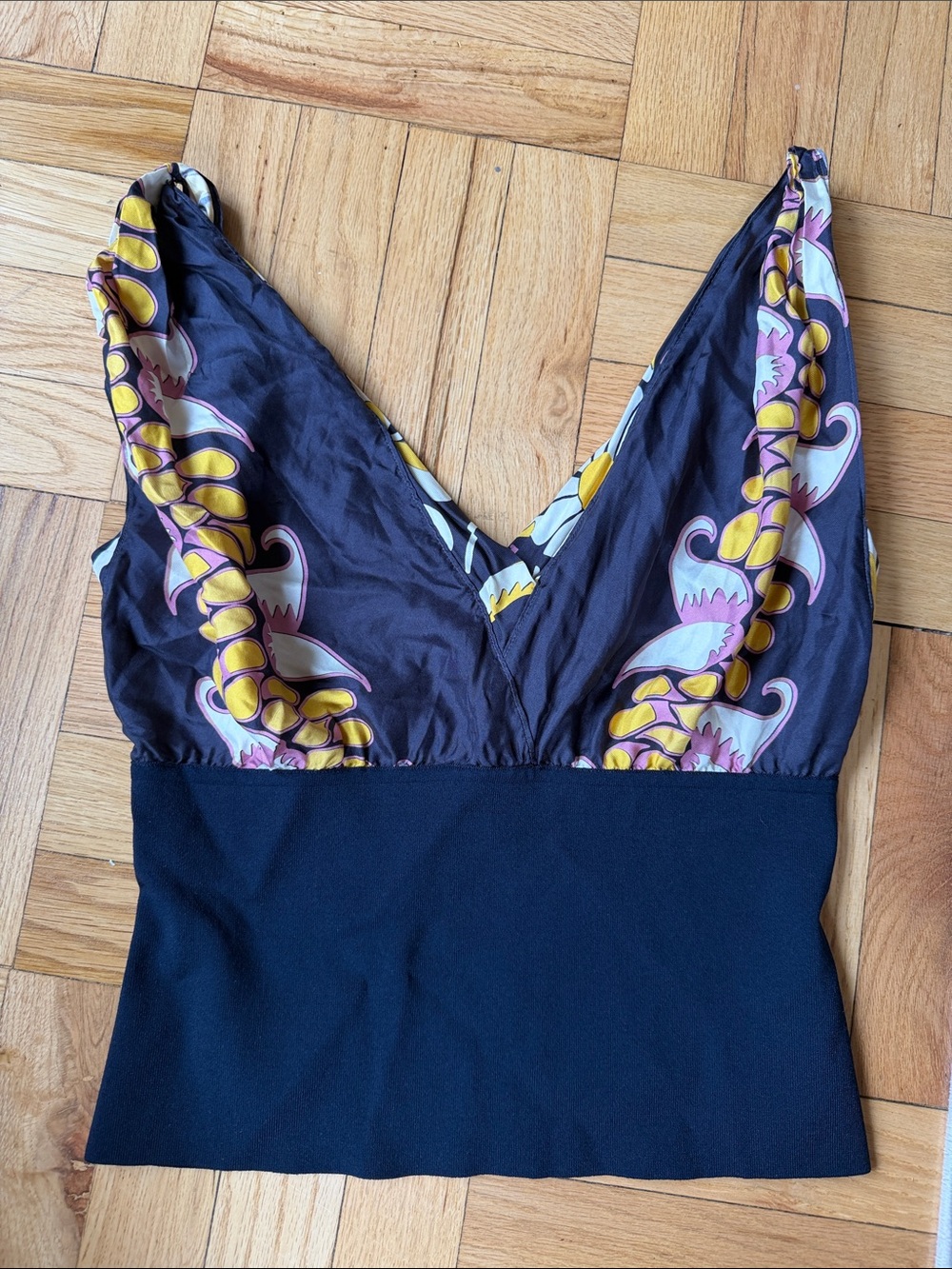 Women’s Navy Silk Mix-Print V-Neck Sleepwear Top